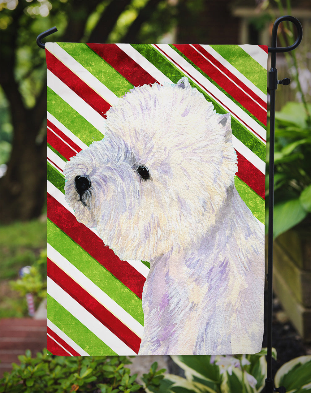Westie Candy Cane Holiday Christmas  Flag Garden Size