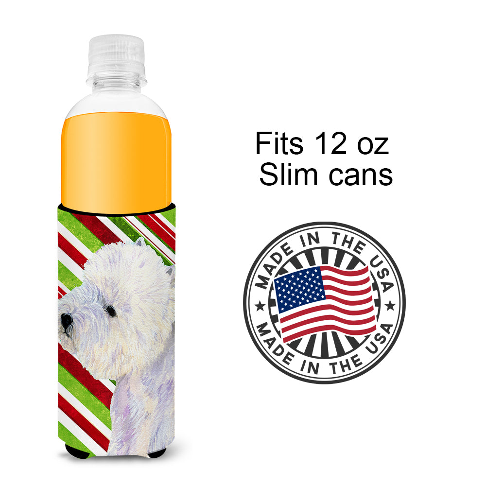 Westie Candy Cane Holiday Christmas Ultra Beverage Insulators for slim cans LH9225MUK.