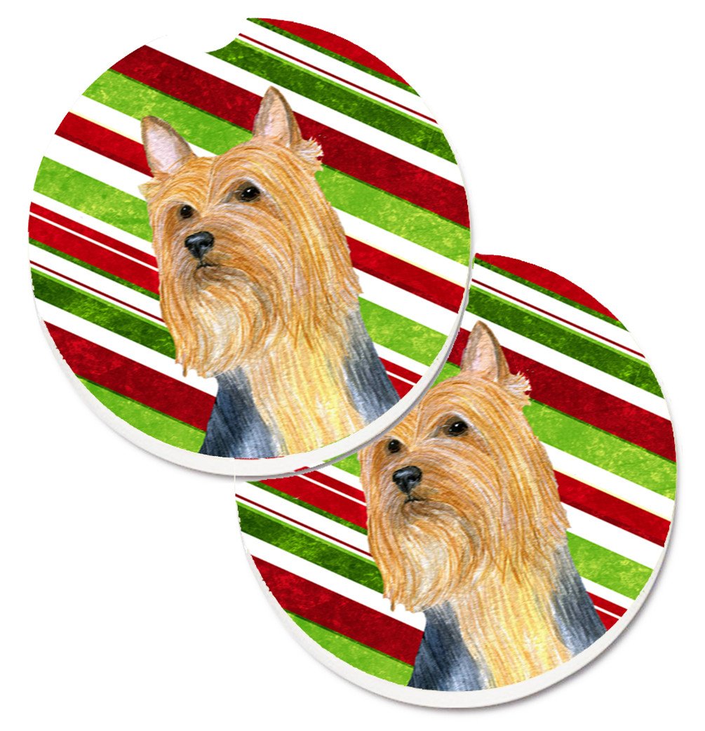 Silky Terrier Candy Cane Holiday Christmas Set of 2 Cup Holder Car Coasters LH9226CARC by Caroline&#39;s Treasures