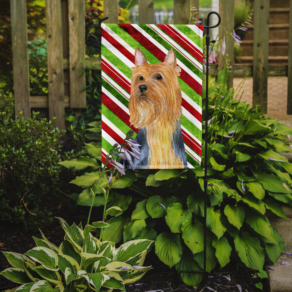 Silky Terrier Candy Cane Holiday Christmas  Flag Garden Size.