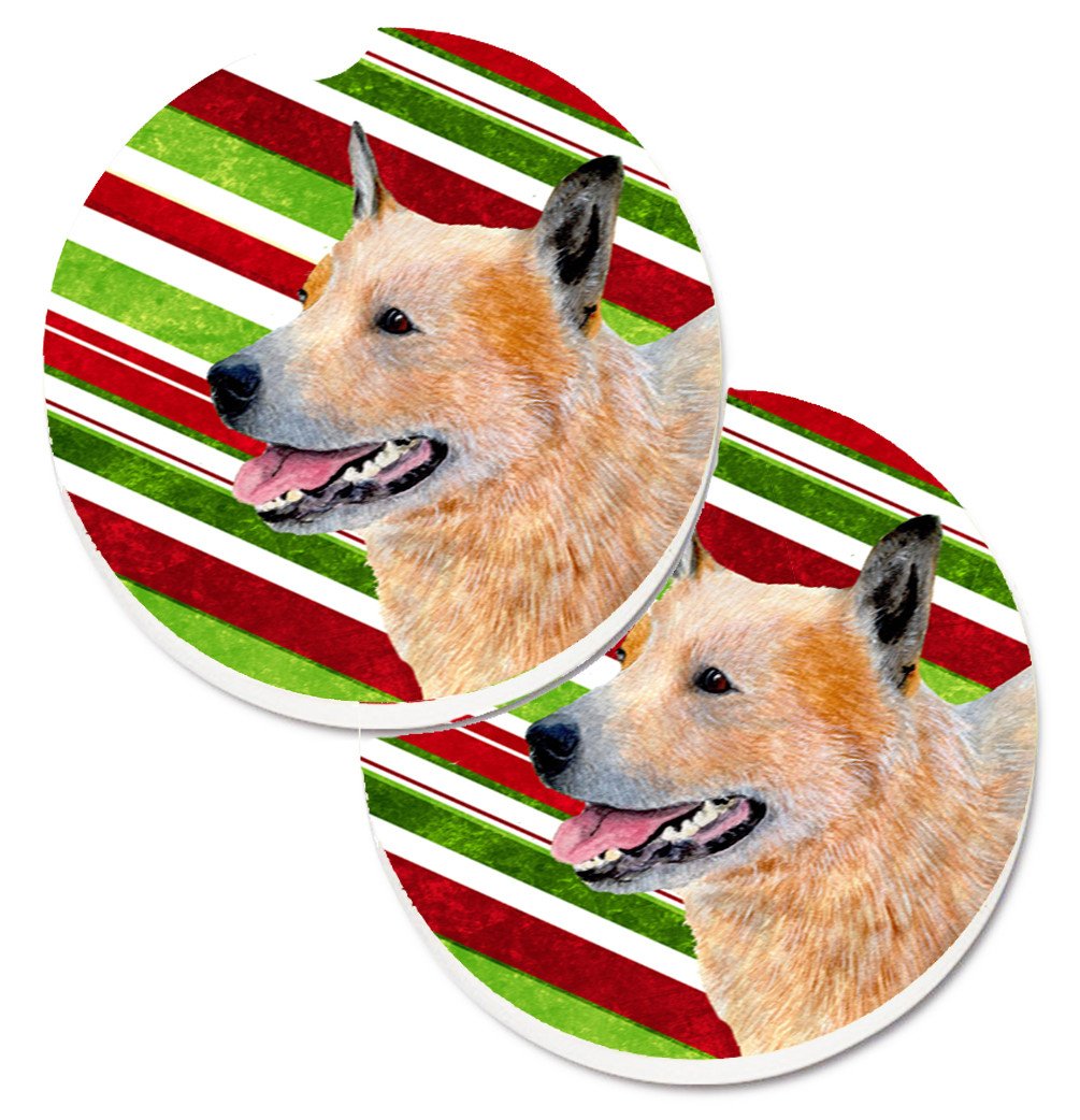 Australian Cattle Dog Candy Cane Holiday Christmas Set of 2 Cup Holder Car Coasters LH9227CARC by Caroline&#39;s Treasures