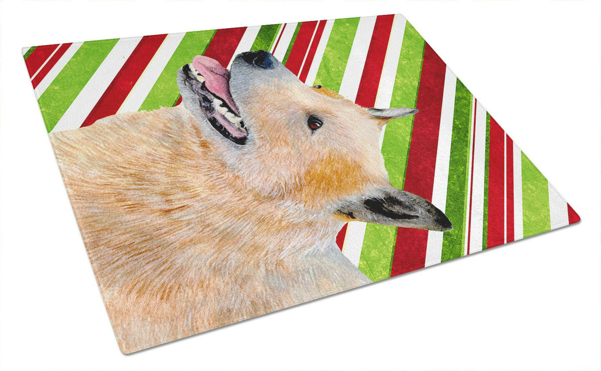 Australian Cattle Dog Candy Cane Holiday Christmas Glass Cutting Board Large by Caroline&#39;s Treasures