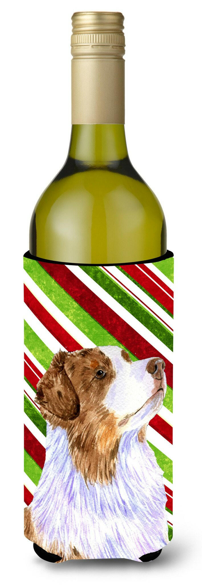 Australian Shepherd Candy Cane Holiday Christmas Wine Bottle Beverage Insulator Beverage Insulator Hugger by Caroline&#39;s Treasures