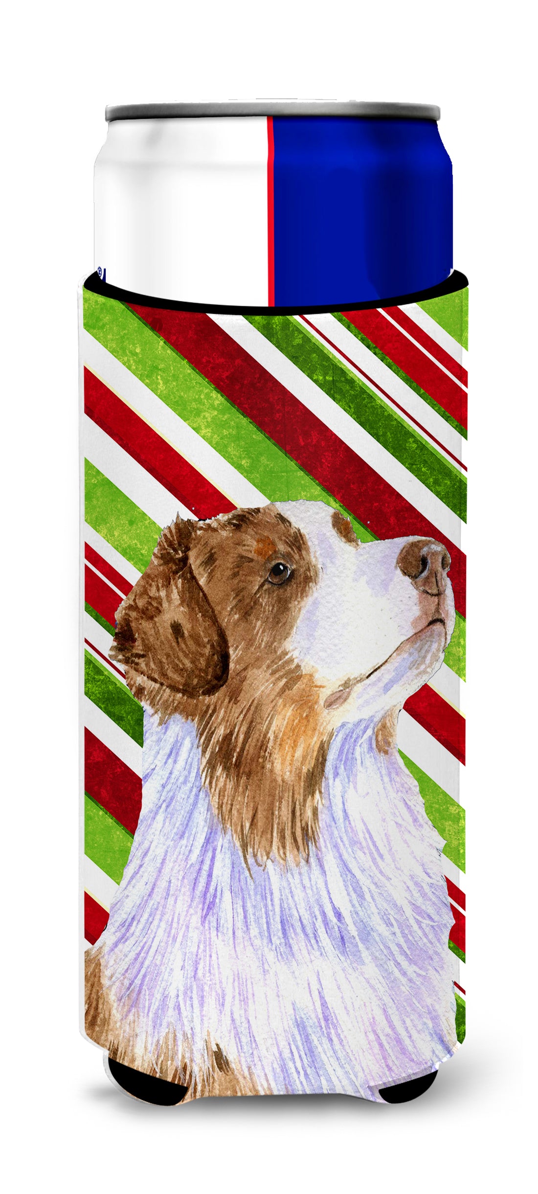 Australian Shepherd Candy Cane Holiday Christmas Ultra Beverage Insulators for slim cans LH9228MUK.