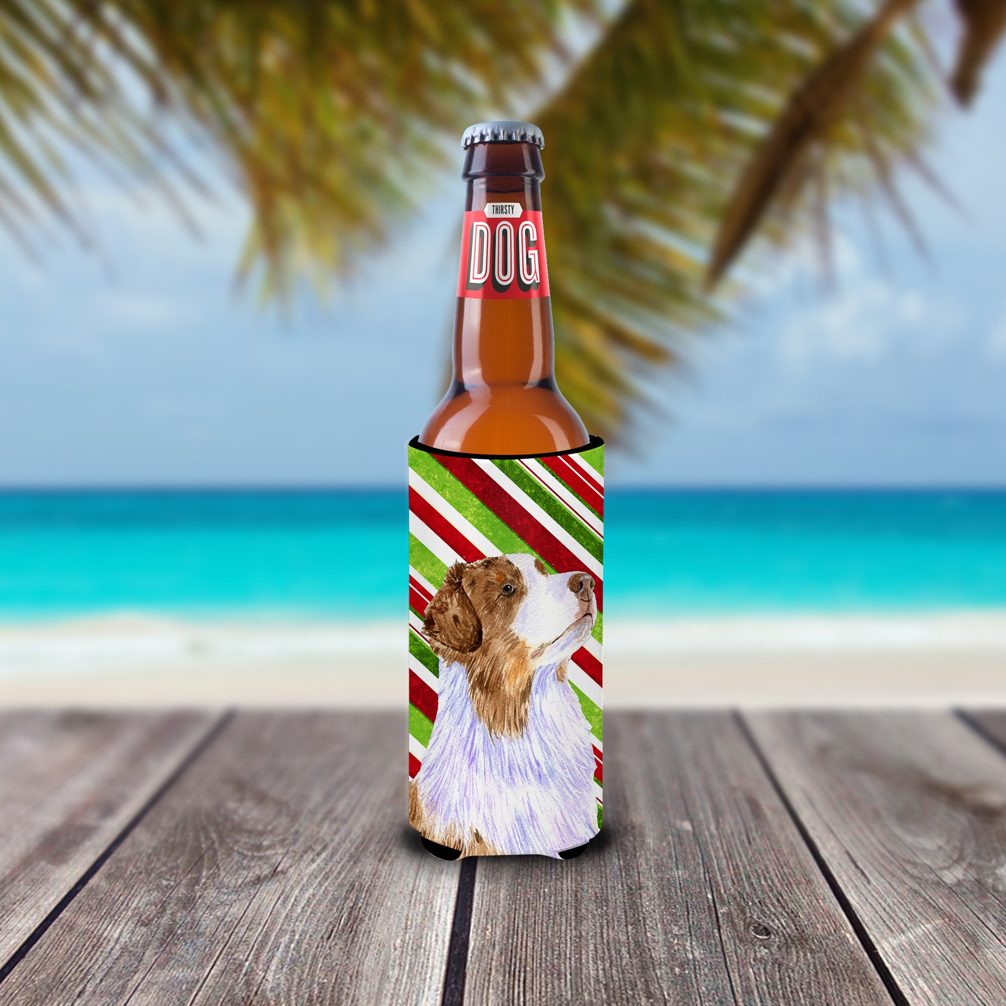 Australian Shepherd Candy Cane Holiday Christmas Ultra Beverage Insulators for slim cans LH9228MUK