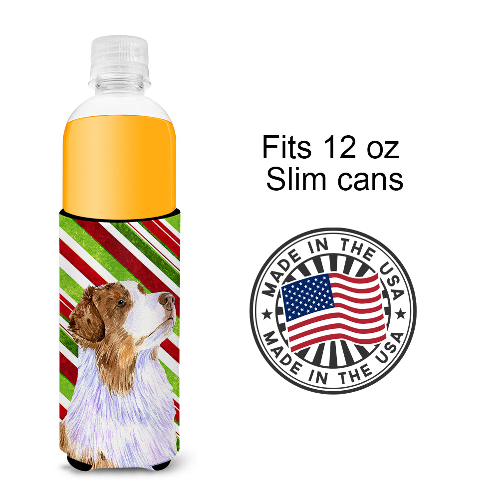 Australian Shepherd Candy Cane Holiday Christmas Ultra Beverage Insulators for slim cans LH9228MUK