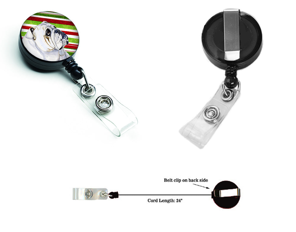 Bulldog English Candy Cane Holiday Christmas Retractable Badge Reel LH9229BR  the-store.com.