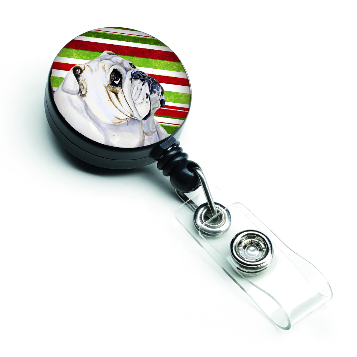 Bulldog English Candy Cane Holiday Christmas Retractable Badge Reel LH9229BR  the-store.com.