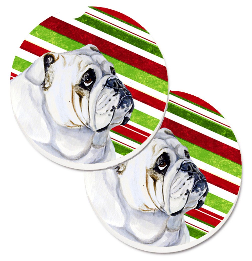 Bulldog English Candy Cane Holiday Christmas Set of 2 Cup Holder Car Coasters LH9229CARC by Caroline&#39;s Treasures