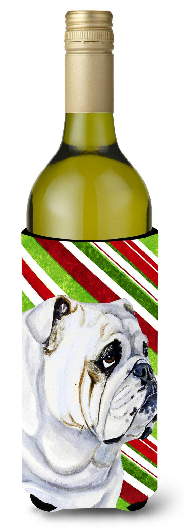 Bulldog English Candy Cane Holiday Christmas Wine Bottle Beverage Insulator Beverage Insulator Hugger by Caroline&#39;s Treasures