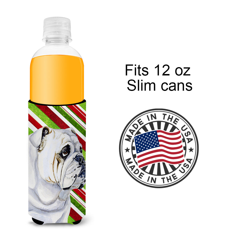 Bulldog English Candy Cane Holiday Christmas Ultra Beverage Insulators for slim cans LH9229MUK.