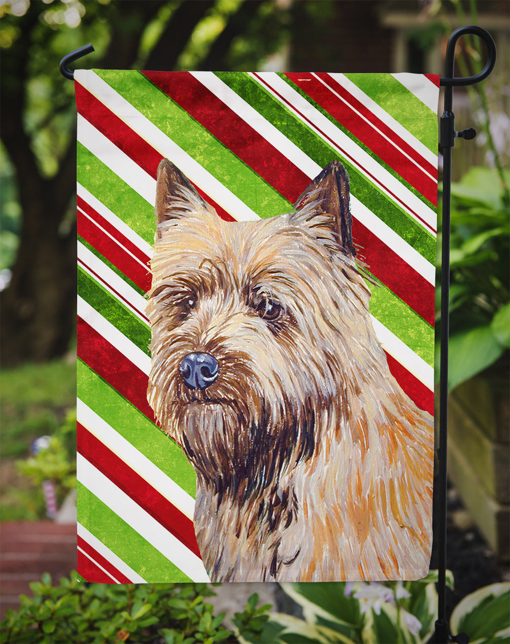 Cairn Terrier Candy Cane Holiday Christmas  Flag Garden Size