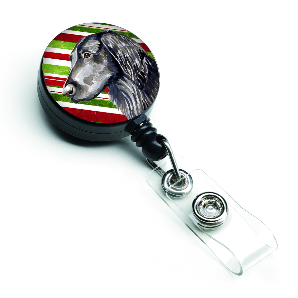 Flat Coated Retriever Candy Cane Holiday Christmas Retractable Badge Reel LH9231BR