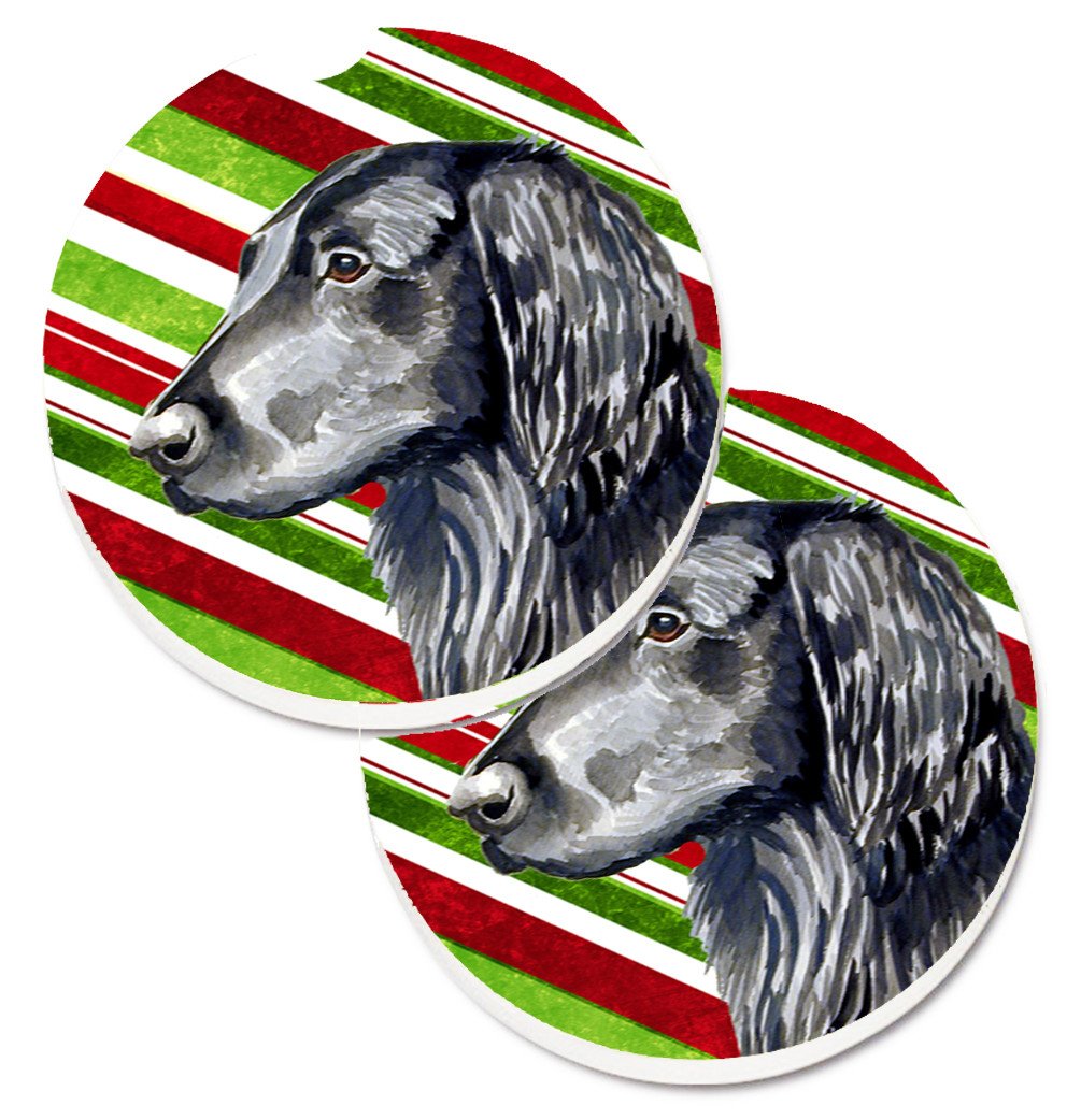Flat Coated Retriever Candy Cane Holiday Christmas Set of 2 Cup Holder Car Coasters LH9231CARC by Caroline&#39;s Treasures