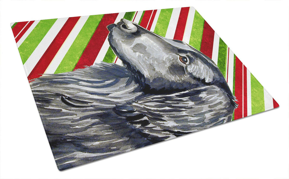 Flat Coated Retriever Candy Cane Holiday Christmas Glass Cutting Board Large by Caroline&#39;s Treasures