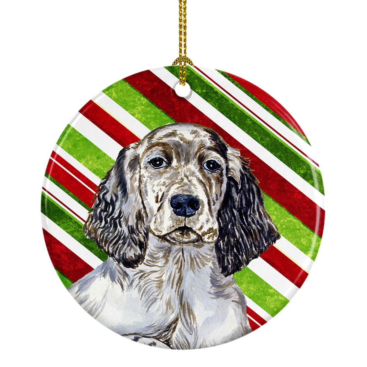 English Setter Candy Cane Holiday Christmas Ceramic Ornament LH9232 by Caroline&#39;s Treasures