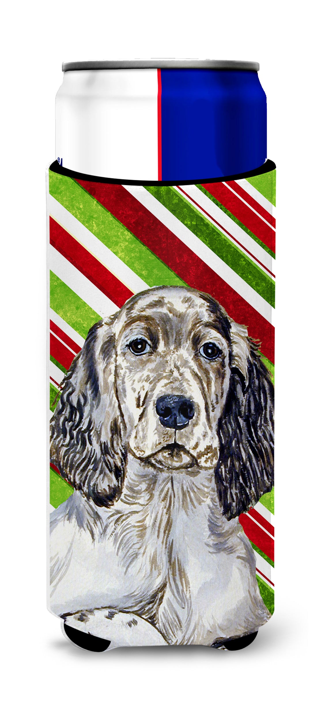 English Setter Candy Cane Holiday Christmas Ultra Beverage Insulators for slim cans LH9232MUK.