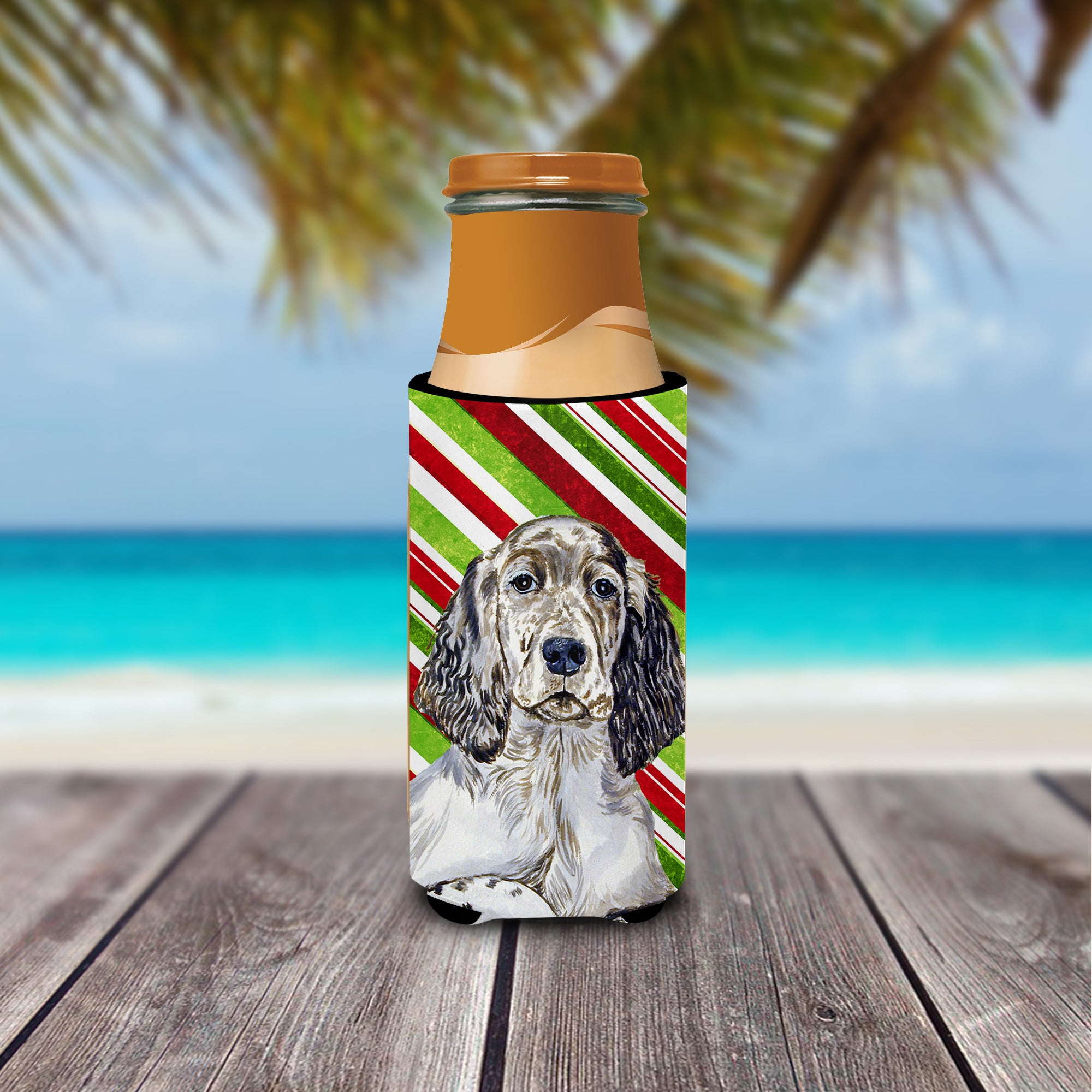 English Setter Candy Cane Holiday Christmas Ultra Beverage Insulators for slim cans LH9232MUK