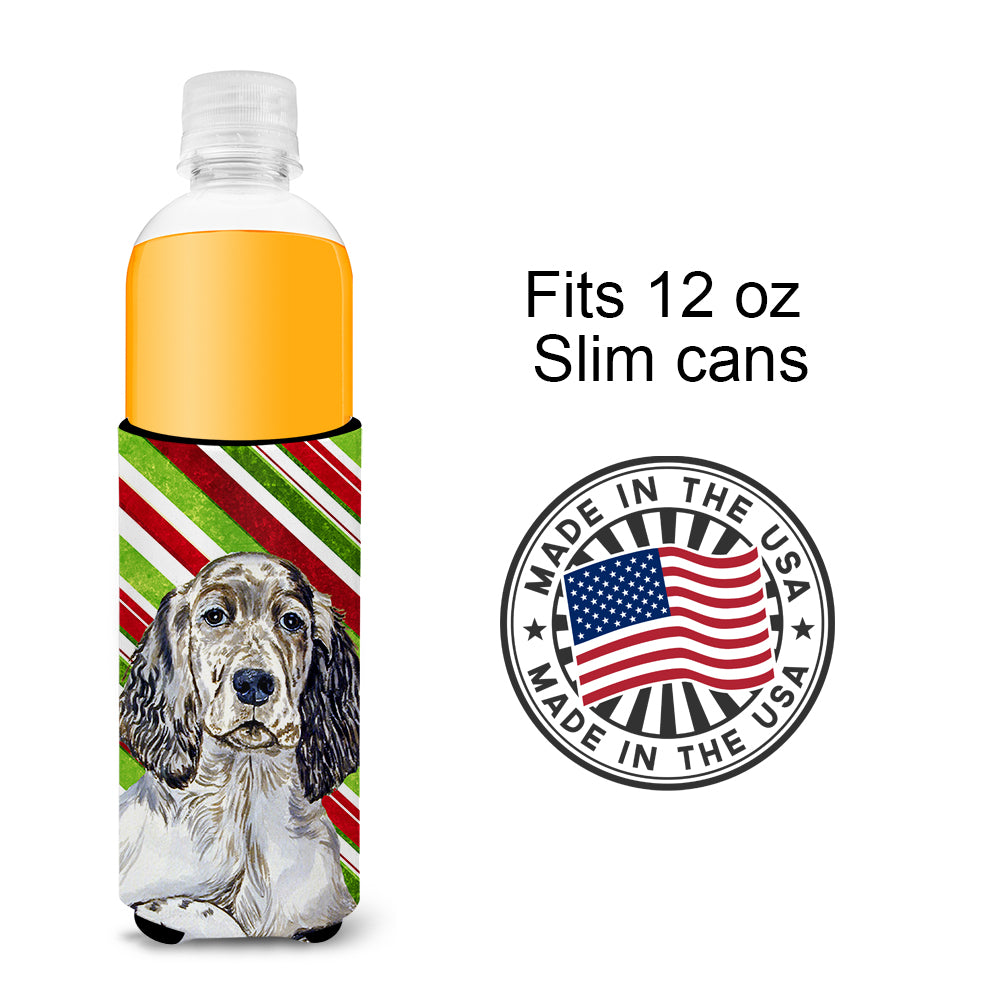 English Setter Candy Cane Holiday Christmas Ultra Beverage Insulators for slim cans LH9232MUK