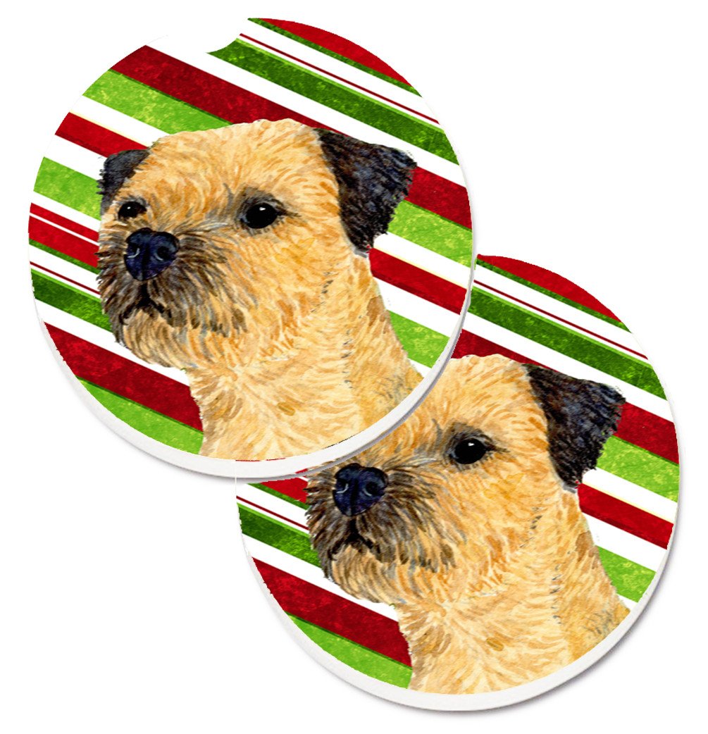 Border Terrier Candy Cane Holiday Christmas Set of 2 Cup Holder Car Coasters LH9233CARC by Caroline&#39;s Treasures