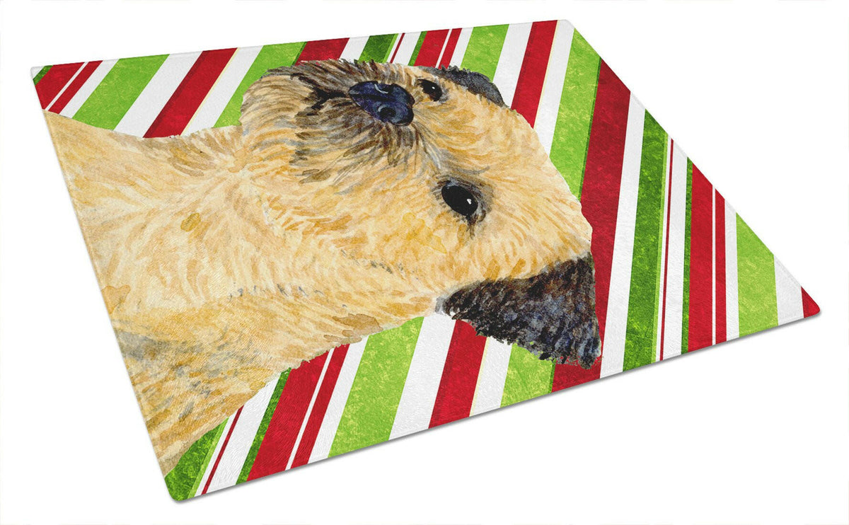 Border Terrier Candy Cane Holiday Christmas Glass Cutting Board Large by Caroline&#39;s Treasures