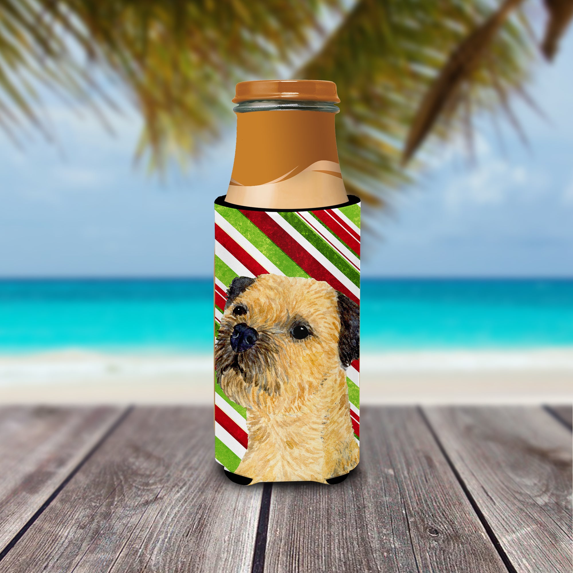 Border Terrier Candy Cane Holiday Christmas Ultra Beverage Insulators for slim cans LH9233MUK