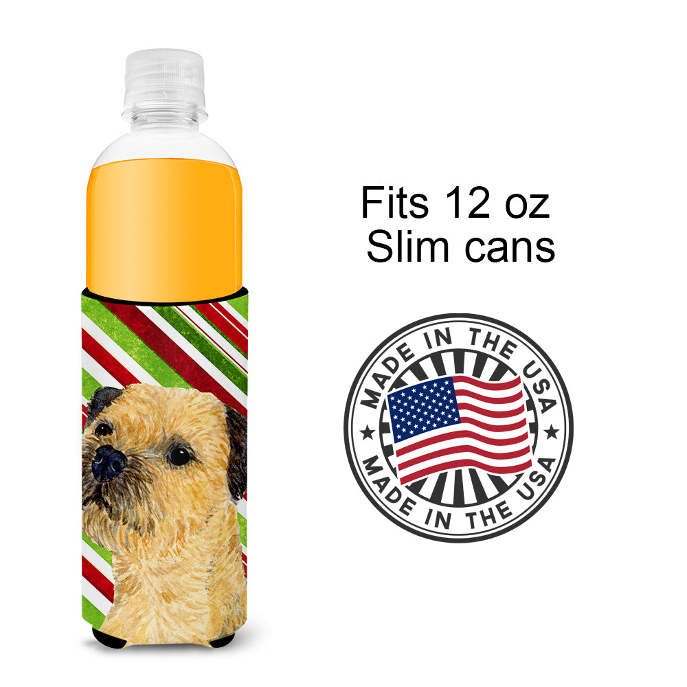 Border Terrier Candy Cane Holiday Christmas Ultra Beverage Insulators for slim cans LH9233MUK.