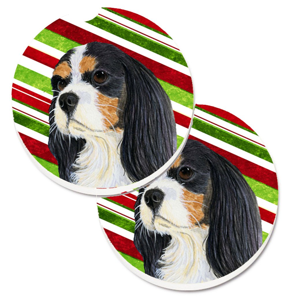 Cavalier Spaniel Candy Cane Holiday Christmas Set of 2 Cup Holder Car Coasters LH9234CARC by Caroline&#39;s Treasures