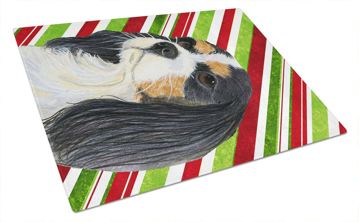 Cavalier Spaniel Candy Cane Holiday Christmas Glass Cutting Board Large by Caroline&#39;s Treasures