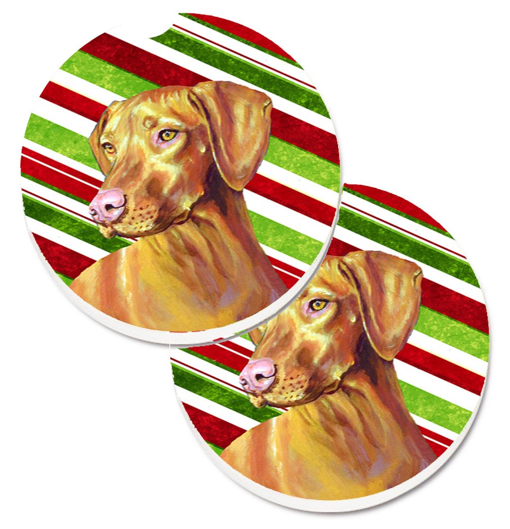 Vizsla Candy Cane Holiday Christmas Set of 2 Cup Holder Car Coasters LH9235CARC by Caroline&#39;s Treasures
