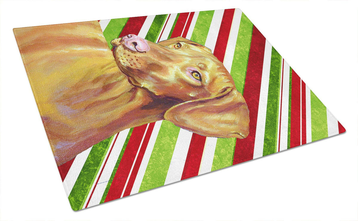Vizsla Candy Cane Holiday Christmas Glass Cutting Board Large by Caroline&#39;s Treasures