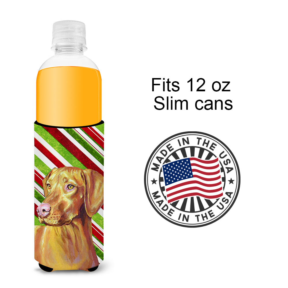 Vizsla Candy Cane Holiday Christmas Ultra Beverage Insulators for slim cans LH9235MUK.