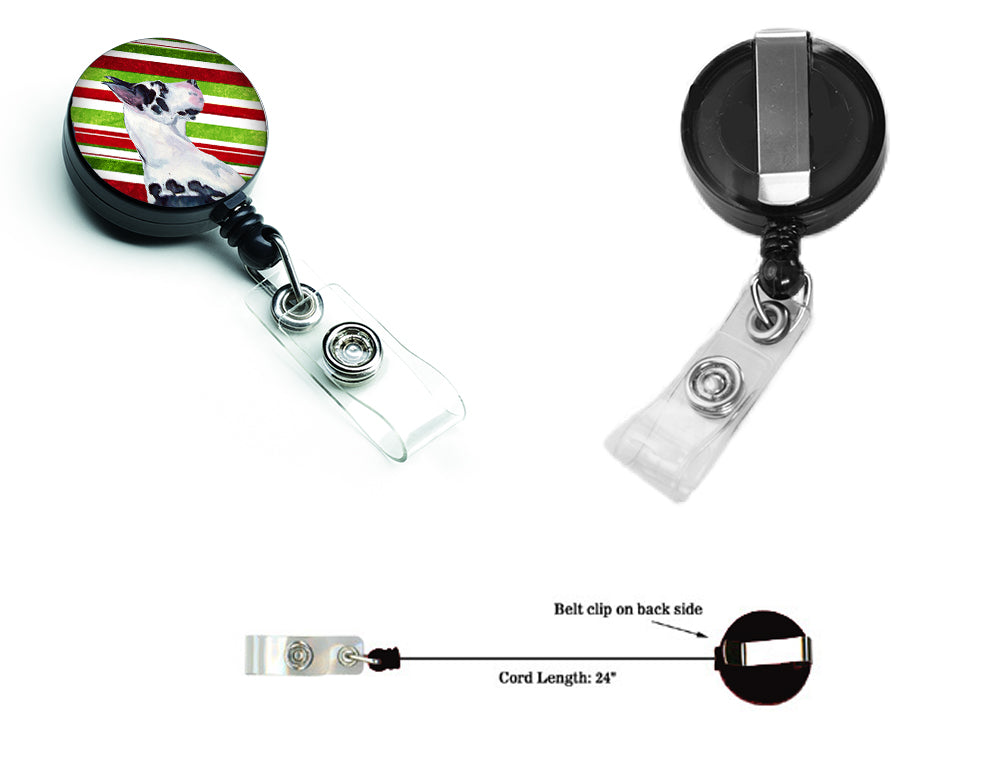 Great Dane Candy Cane Holiday Christmas Retractable Badge Reel LH9236BR