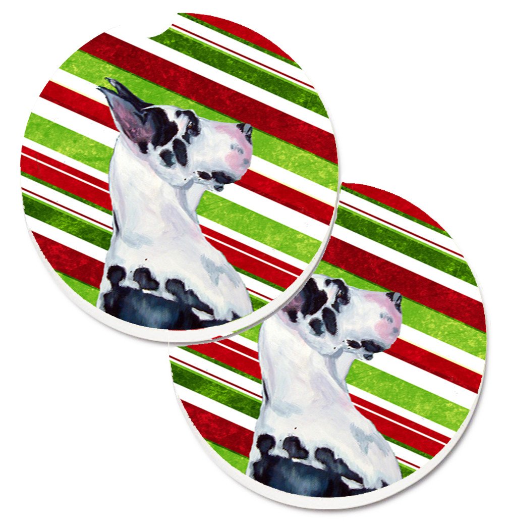 Great Dane Candy Cane Holiday Christmas Set of 2 Cup Holder Car Coasters LH9236CARC by Caroline&#39;s Treasures