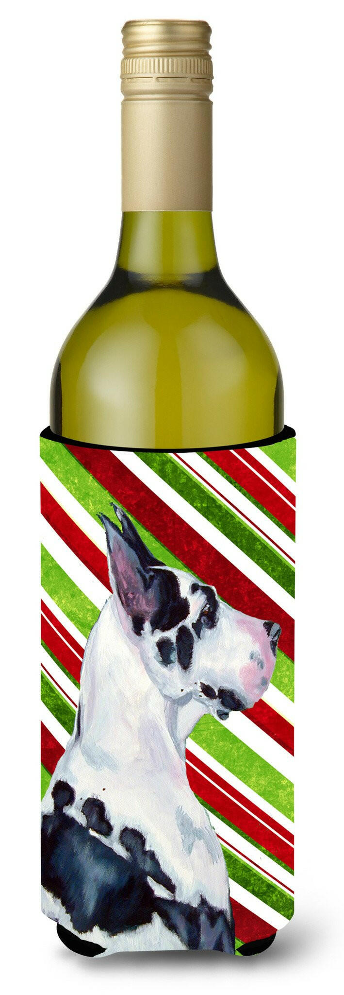 Great Dane Candy Cane Holiday Christmas Wine Bottle Beverage Insulator Beverage Insulator Hugger LH9236LITERK by Caroline&#39;s Treasures