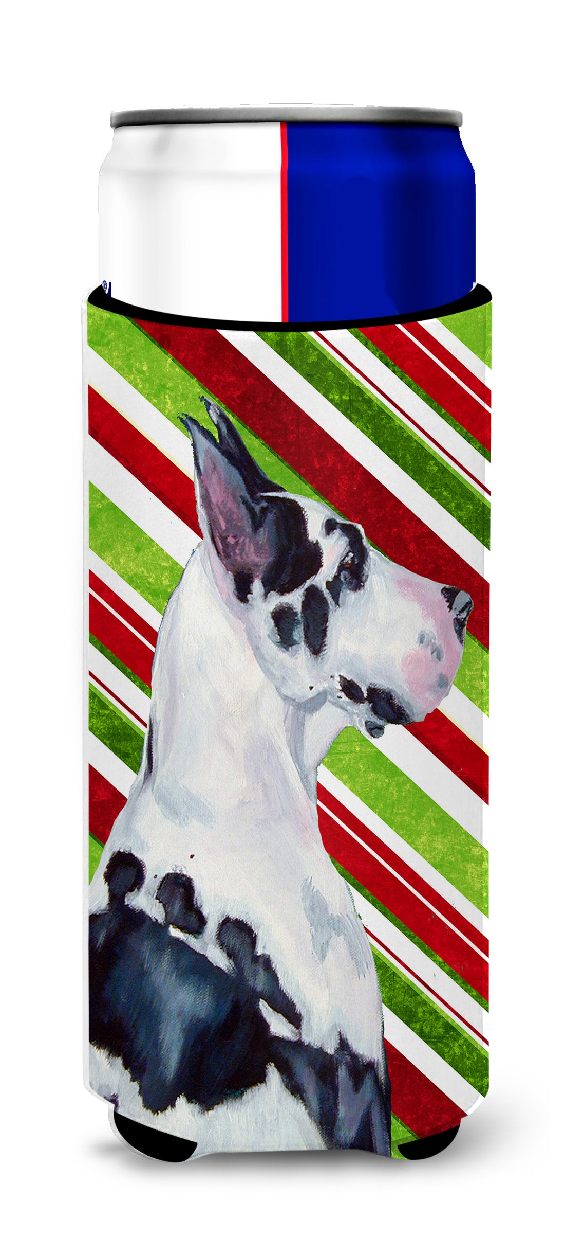Great Dane Candy Cane Holiday Christmas Ultra Beverage Insulators for slim cans LH9236MUK.