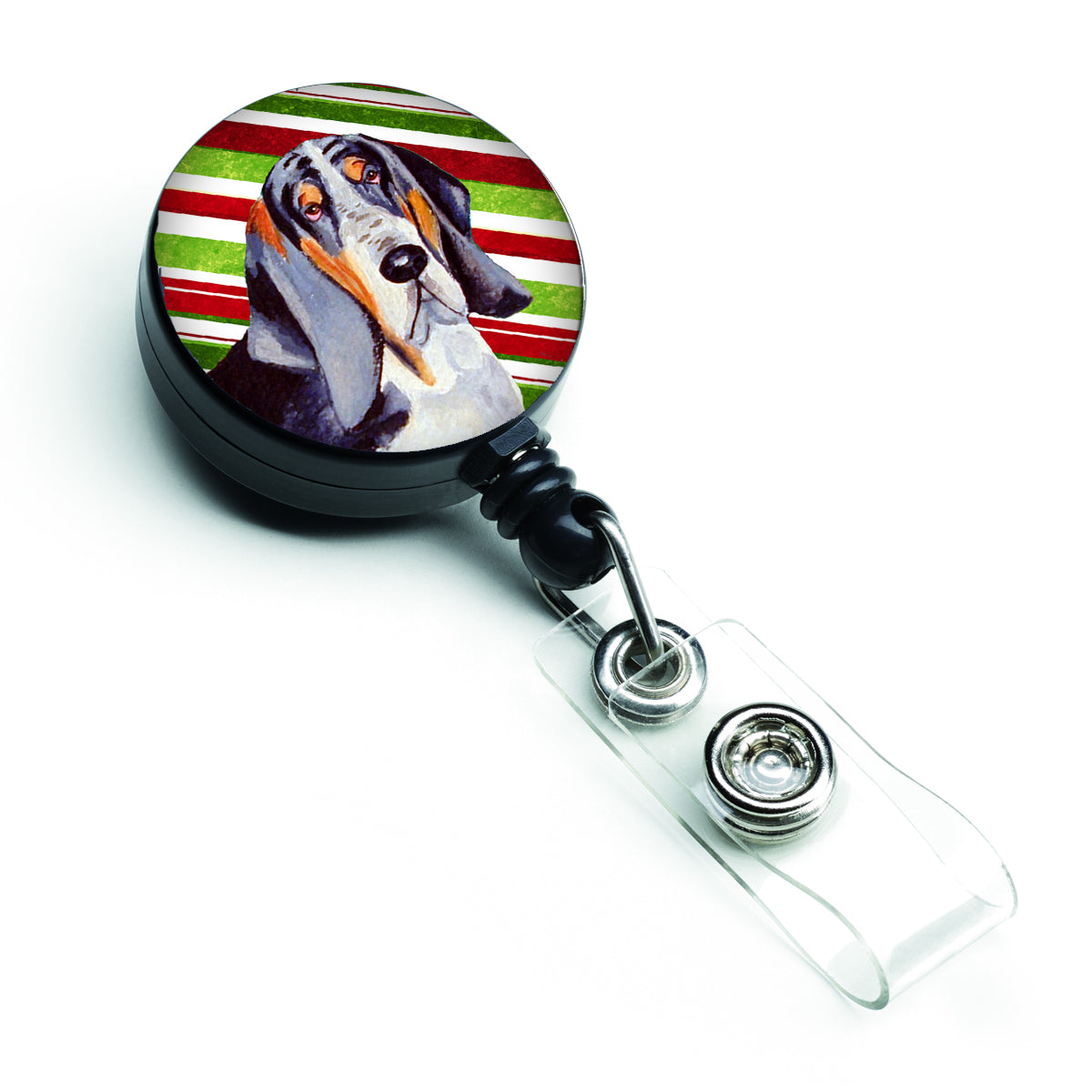 Basset Hound Candy Cane Holiday Christmas Retractable Badge Reel LH9237BR