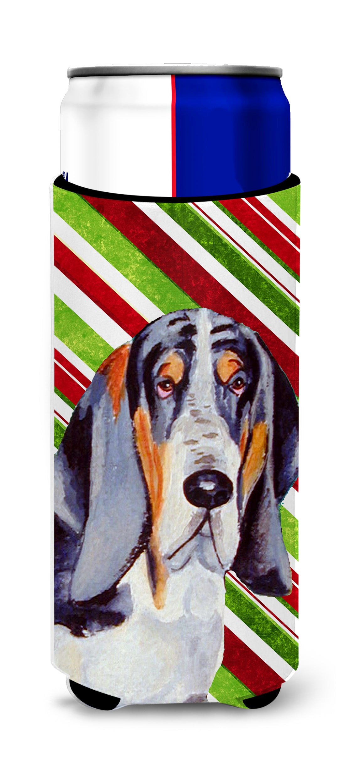 Basset Hound Candy Cane Holiday Christmas Ultra Beverage Insulators for slim cans LH9237MUK
