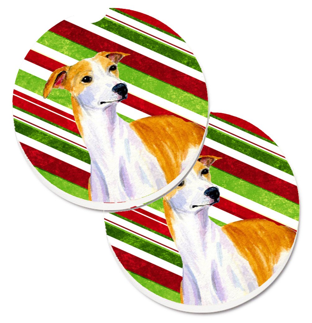 Whippet Candy Cane Holiday Christmas Set of 2 Cup Holder Car Coasters LH9238CARC by Caroline&#39;s Treasures
