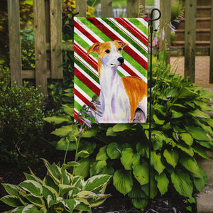 Whippet Candy Cane Holiday Christmas  Flag Garden Size