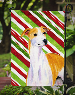 Whippet Candy Cane Holiday Christmas  Flag Garden Size