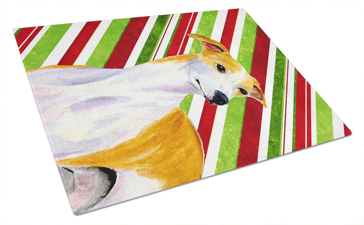 Whippet Candy Cane Holiday Christmas Glass Cutting Board Large by Caroline&#39;s Treasures