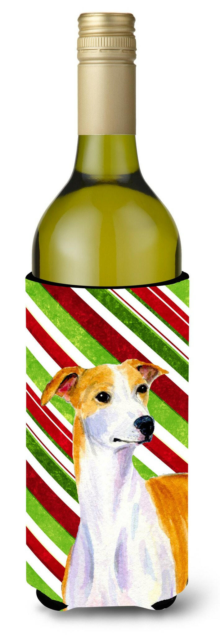 Whippet Candy Cane Holiday Christmas Wine Bottle Beverage Insulator Beverage Insulator Hugger by Caroline's Treasures