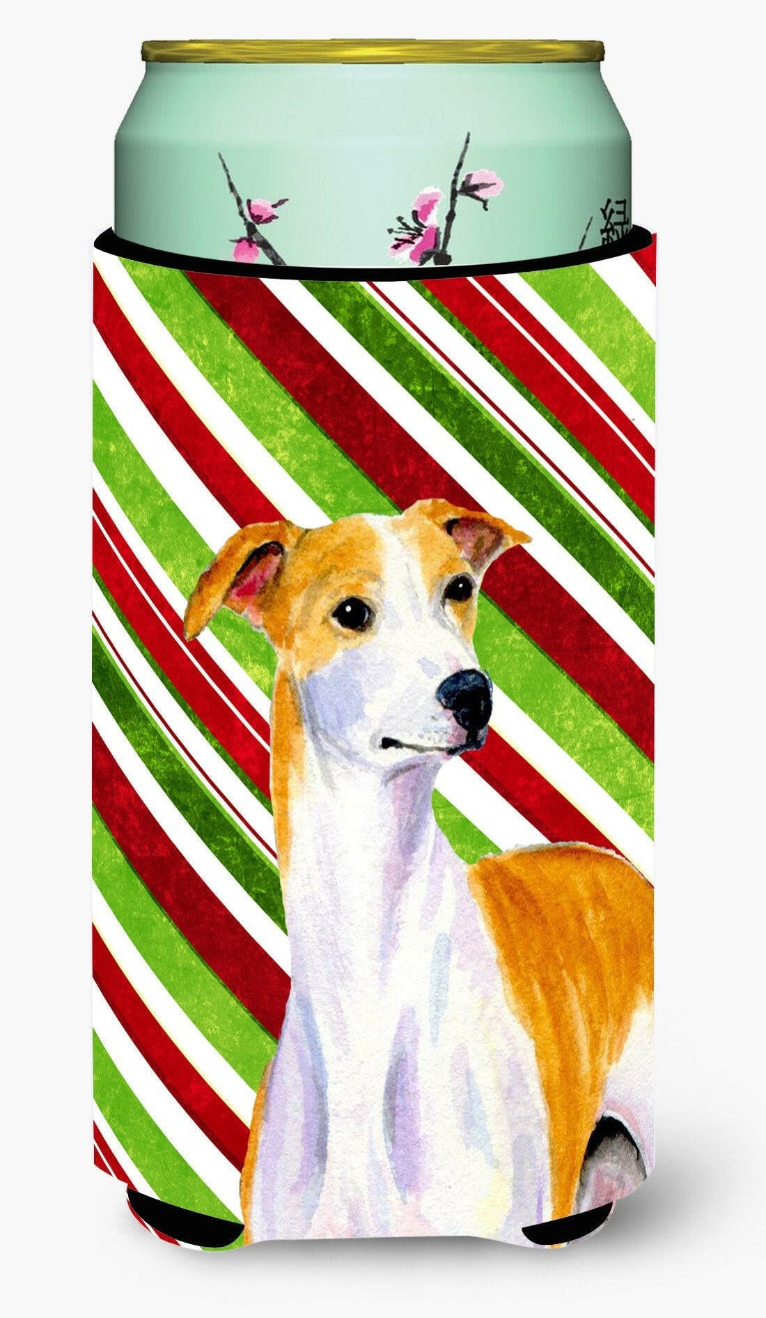 Whippet Candy Cane Holiday Christmas  Tall Boy Beverage Insulator Beverage Insulator Hugger by Caroline&#39;s Treasures