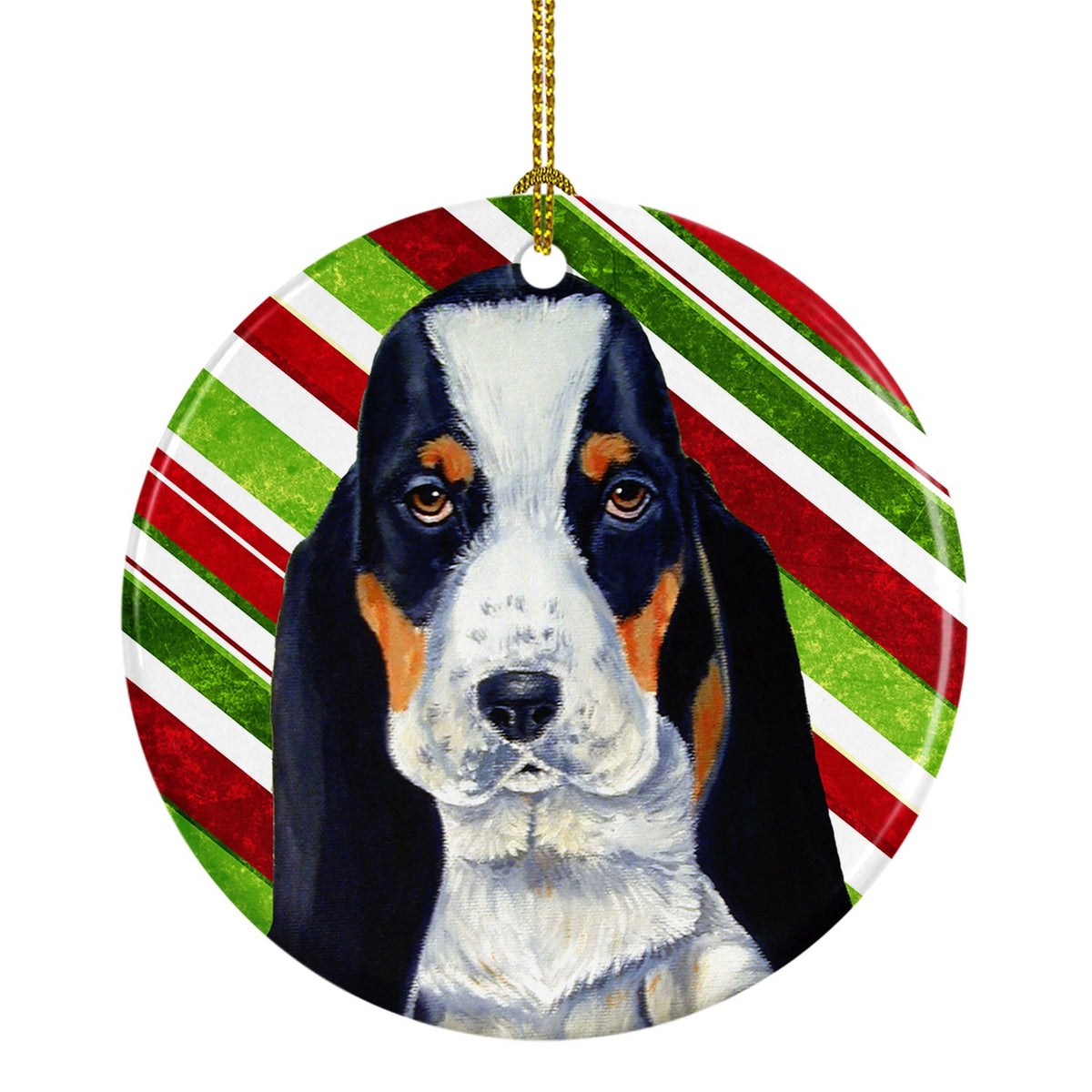 Basset Hound Candy Cane Holiday Christmas Ceramic Ornament LH9239 by Caroline&#39;s Treasures