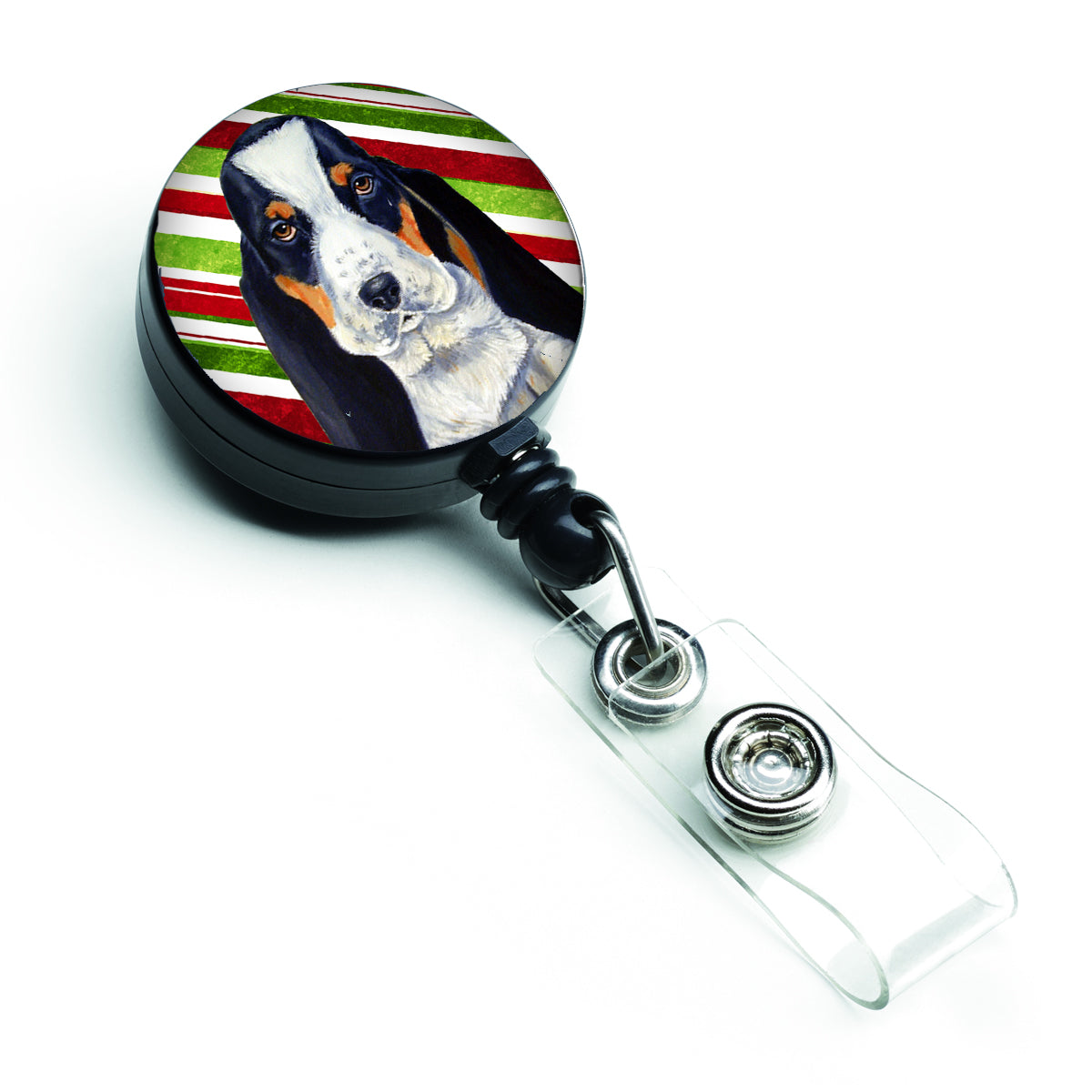 Basset Hound Candy Cane Holiday Christmas Retractable Badge Reel LH9239BR