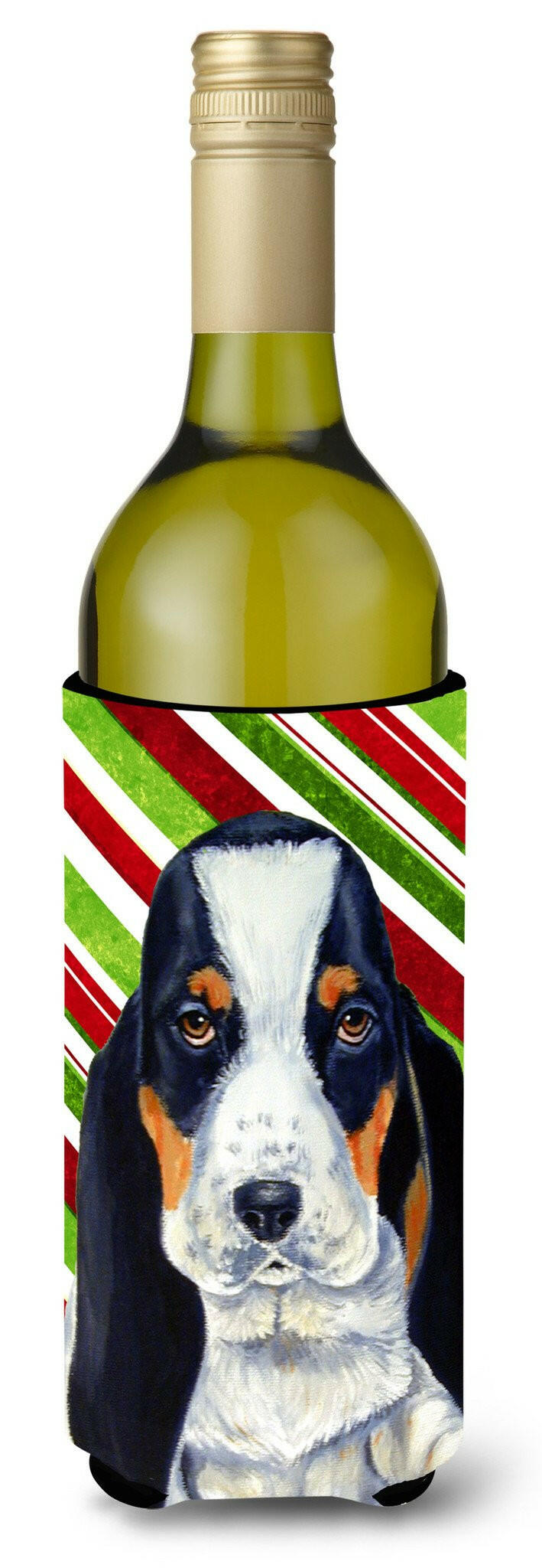 Basset Hound Candy Cane Holiday Christmas Wine Bottle Beverage Insulator Beverage Insulator Hugger by Caroline&#39;s Treasures
