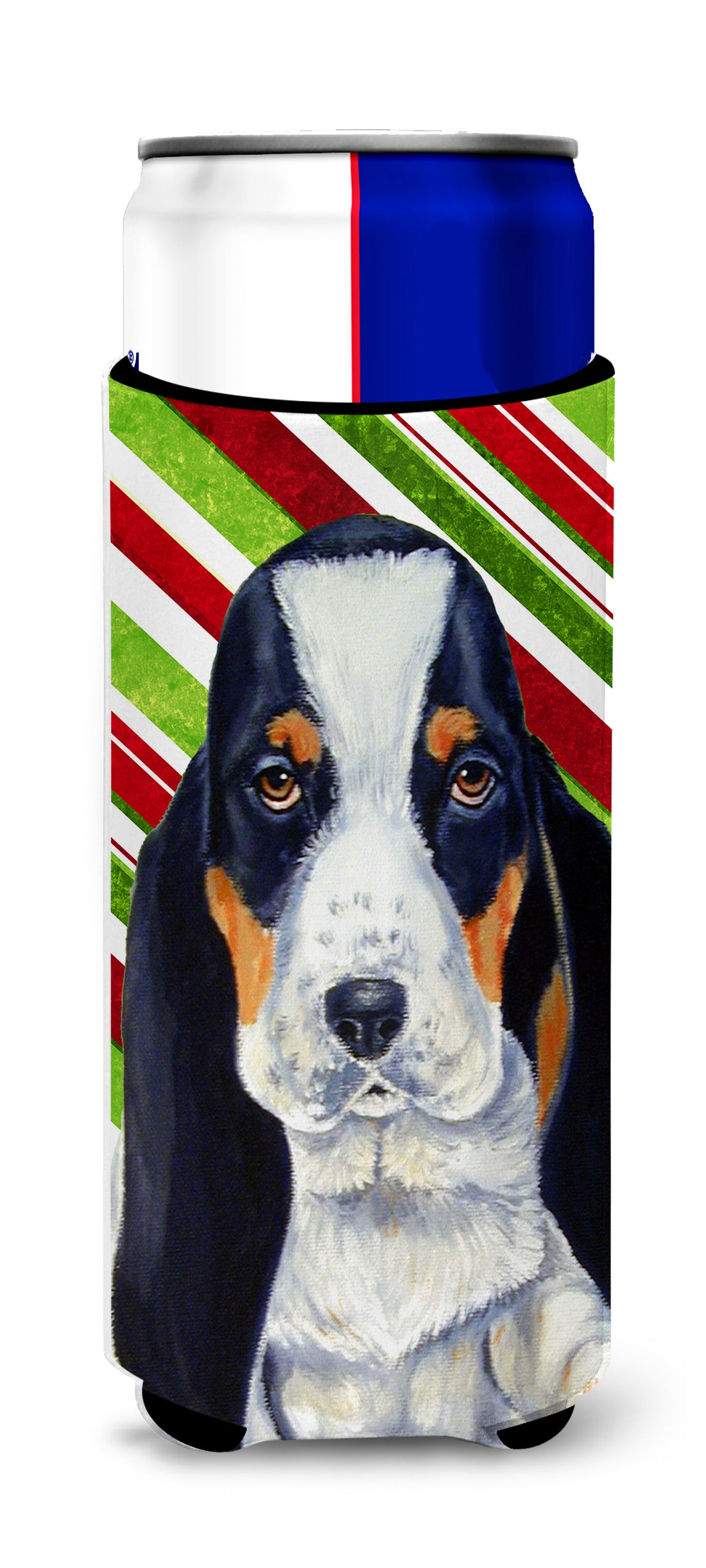 Basset Hound Candy Cane Holiday Christmas Ultra Beverage Insulators for slim cans LH9239MUK.