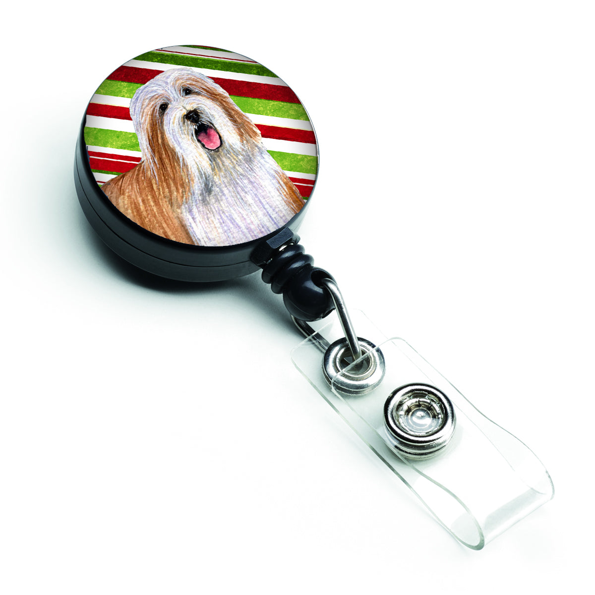 Bearded Collie Candy Cane Holiday Christmas Retractable Badge Reel LH9240BR  the-store.com.