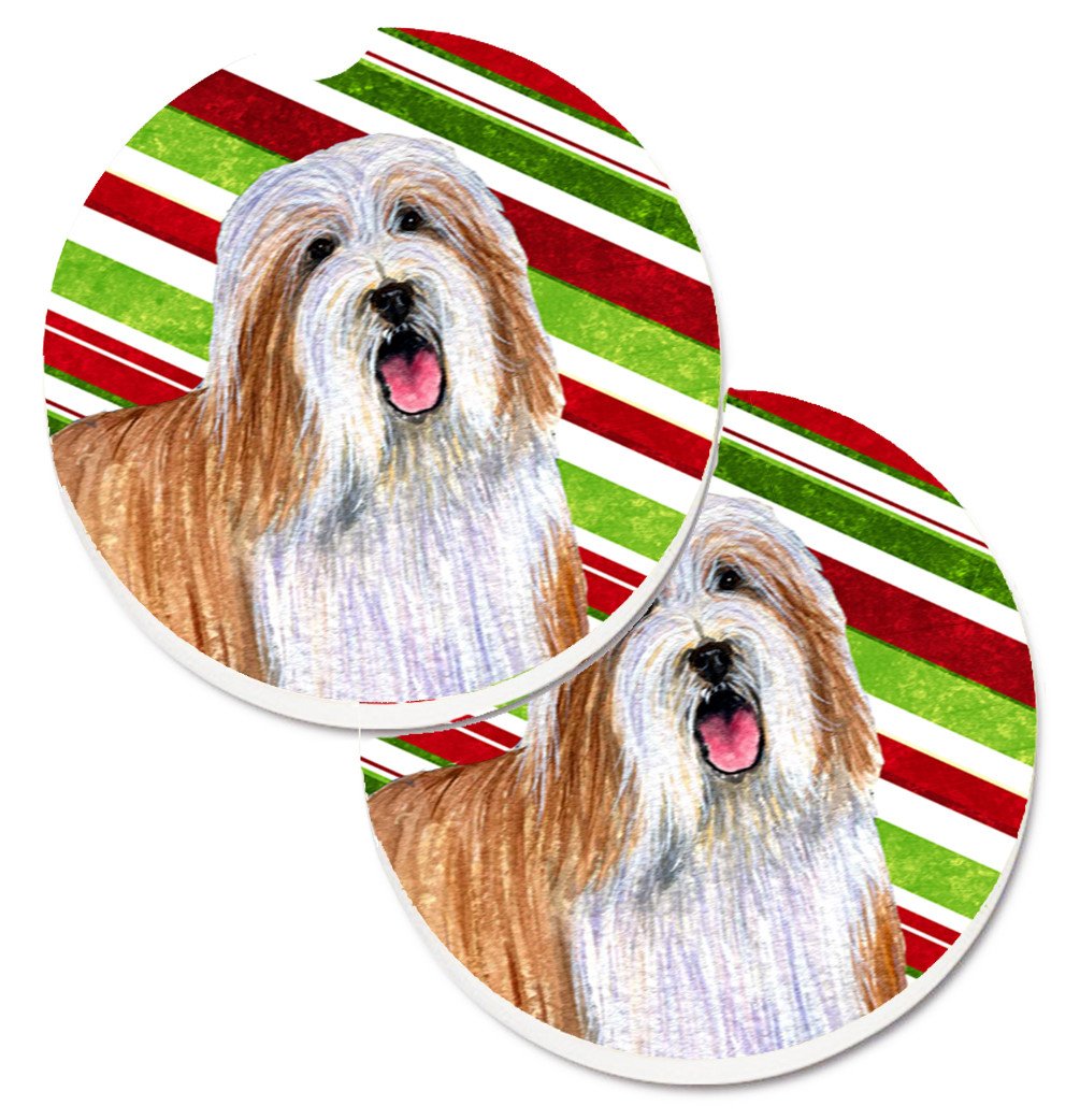 Bearded Collie Candy Cane Holiday Christmas Set of 2 Cup Holder Car Coasters LH9240CARC by Caroline&#39;s Treasures